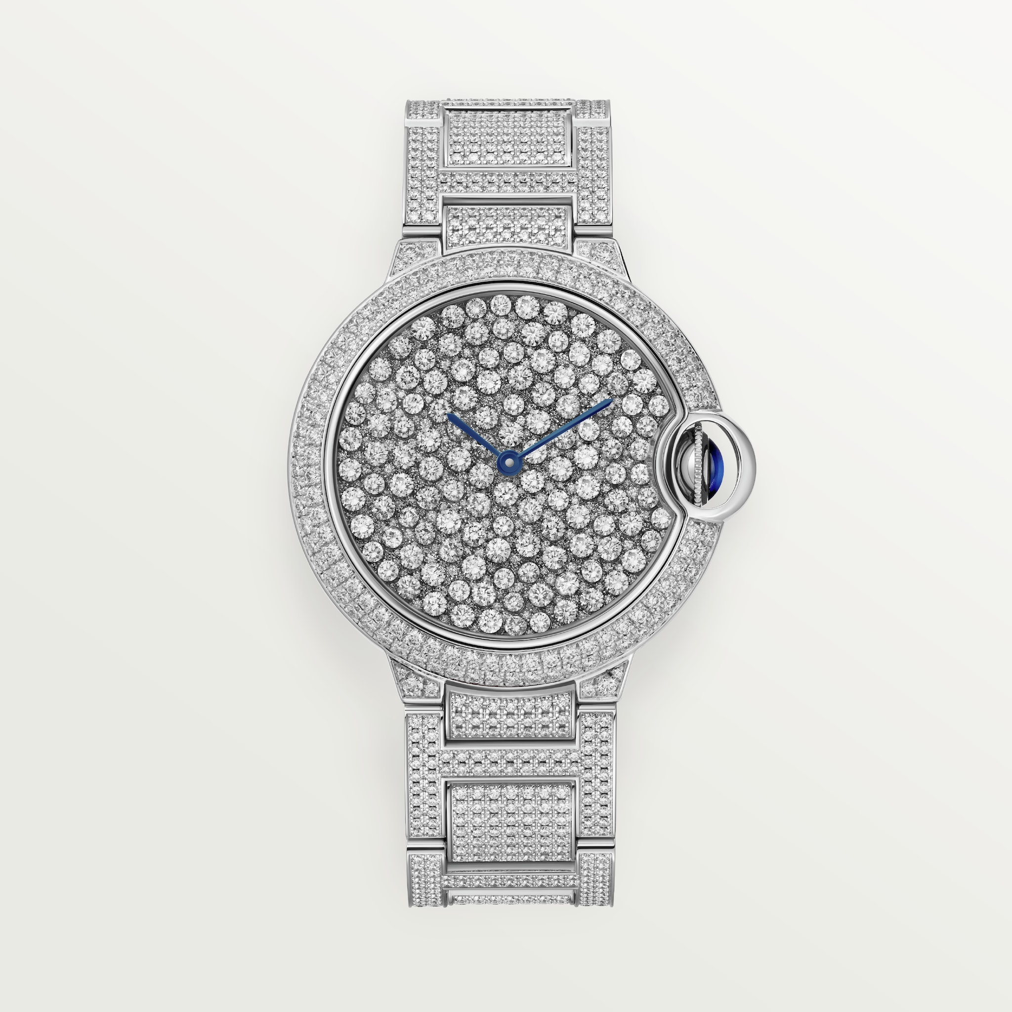 Reloj Ballon Bleu de Cartier37 mm, movimiento mecánico automático, oro blanco, diamantes, brazalete de metal