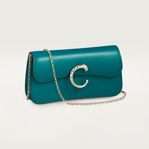 Mini model chain bag, Panthère de Cartier Petrol blue calfskin, golden finish