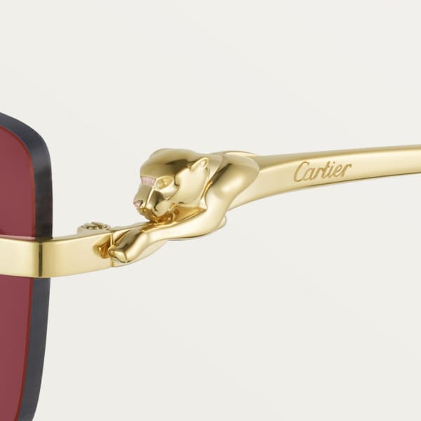 Gafas de sol Panthère de Cartier Metal acabado dorado liso, lentes burdeos
