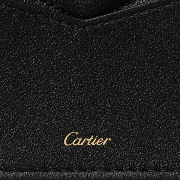 Tarjetero para tarjetas de visita con cremallera, Panthère de Cartier Piel de becerro negra acolchada, acabado dorado