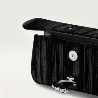 Chain bag mini, Panthère de Cartier Black pleated velvet, palladium finish and black enamel