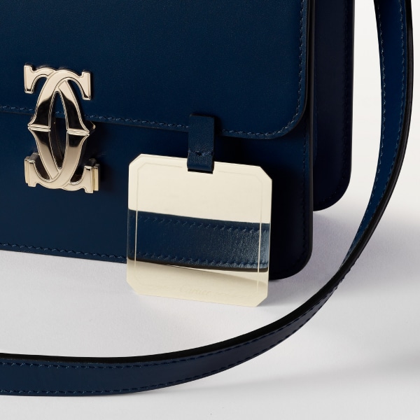 Mini shoulder bag, C de Cartier Midnight blue calfskin, golden finish