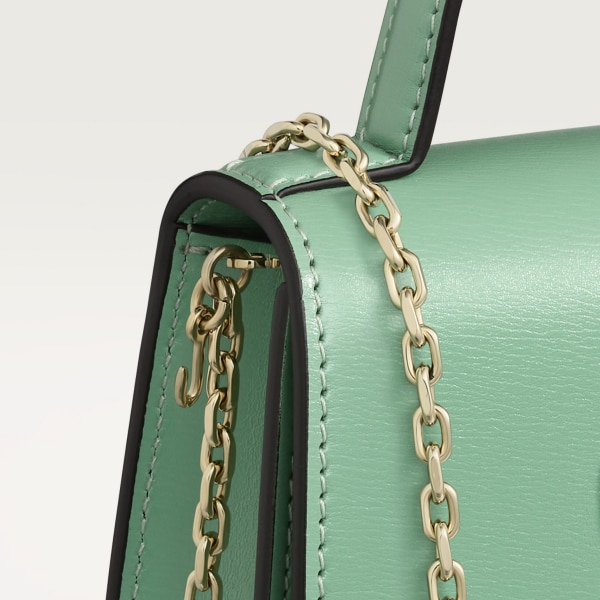 Chain bag micro model, Panthère de Cartier Sage green calfskin, golden finish