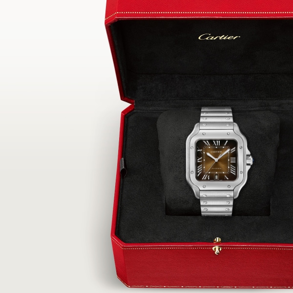 Santos de Cartier watch Large model, automatic movement, steel, interchangeable metal and leather bracelets