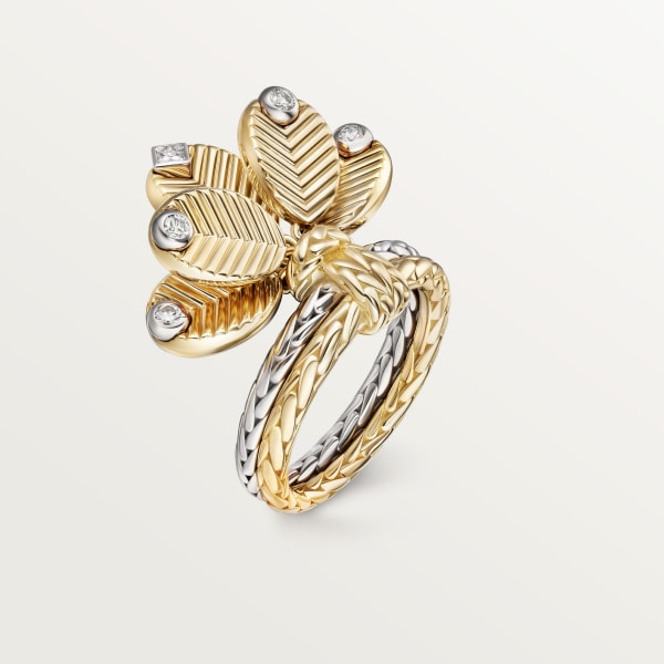 Grain de Café ring Yellow gold, white gold, diamonds