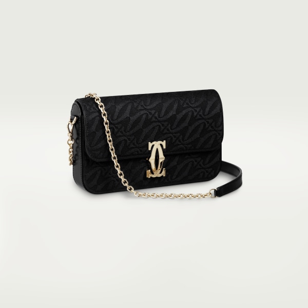 Bolso de cadena tamaño mini, C de Cartier Bordado y piel de becerro negra, acabado dorado