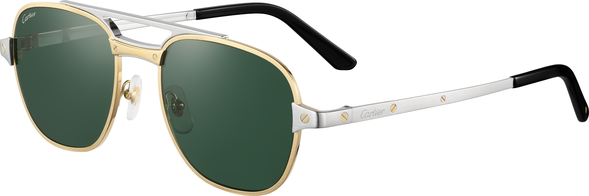 Gafas de sol Santos de CartierMetal acabado platino cepillado, lentes verdes