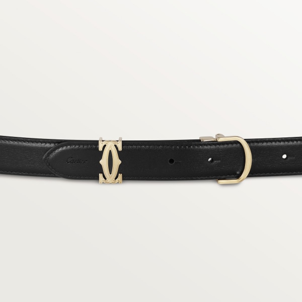 C de Cartier Belt Cherry red and black calfskin, golden-finish buckle