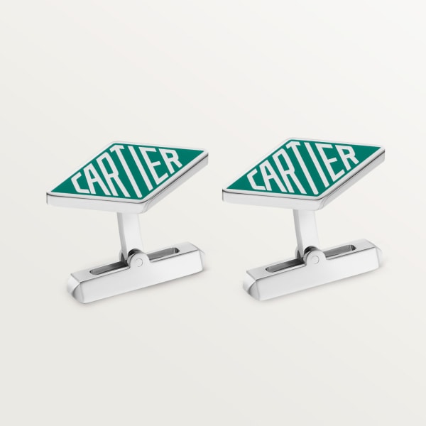 Cartier Losange cuff links Sterling silver, palladium finish, green lacquer