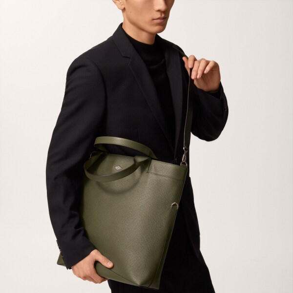 Small khaki bag, Cartier Losange Khaki textured calfskin, palladium finish and enamel