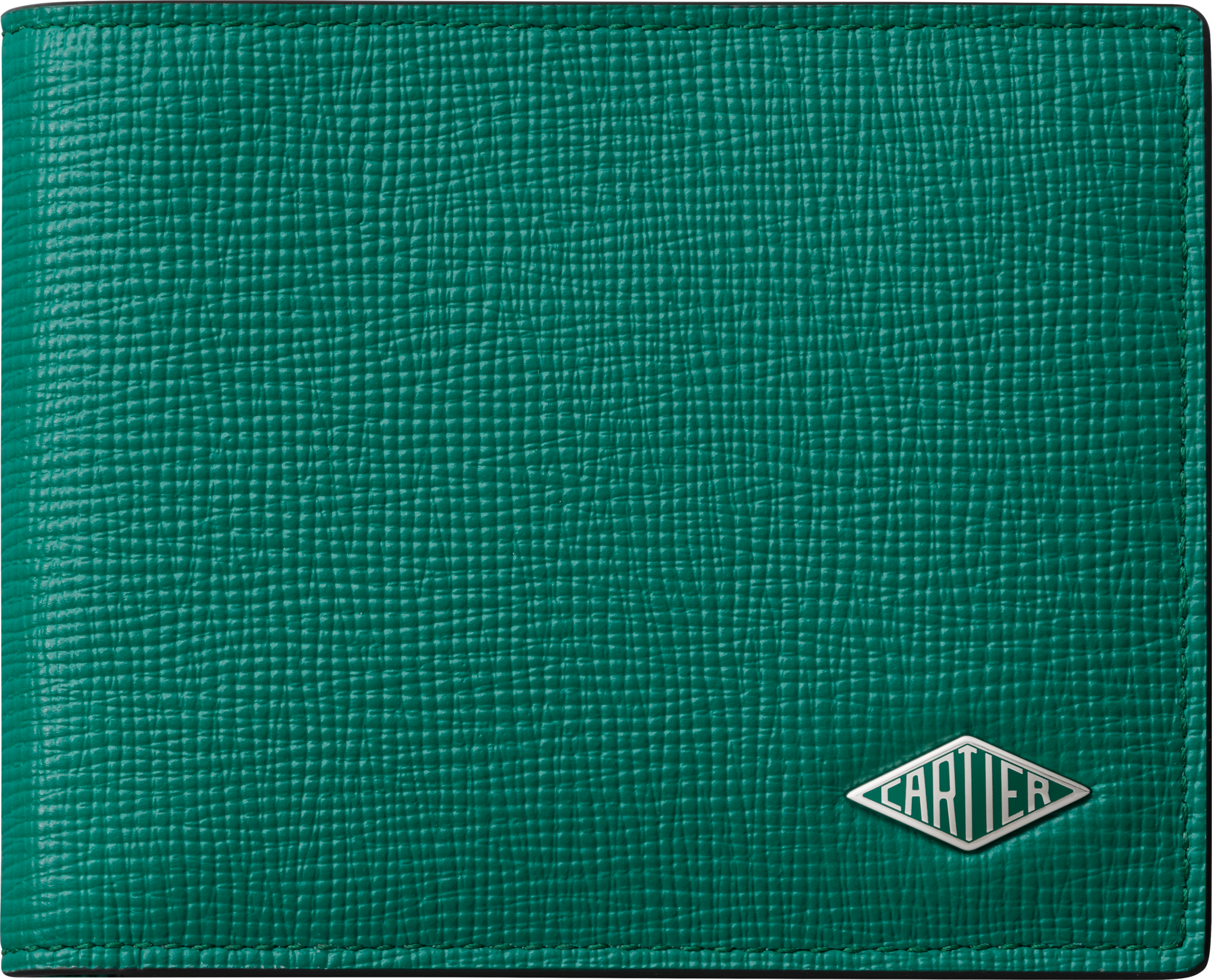 Six-credit card compact wallet, Cartier LosangeGrass green grained calfskin, palladium finish and grass green enamel