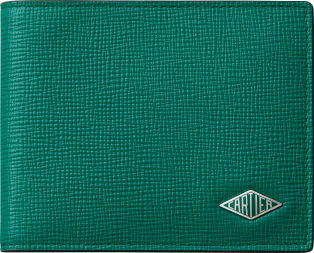 Six-credit card compact wallet, Cartier Losange Grass green grained calfskin, palladium finish and grass green enamel