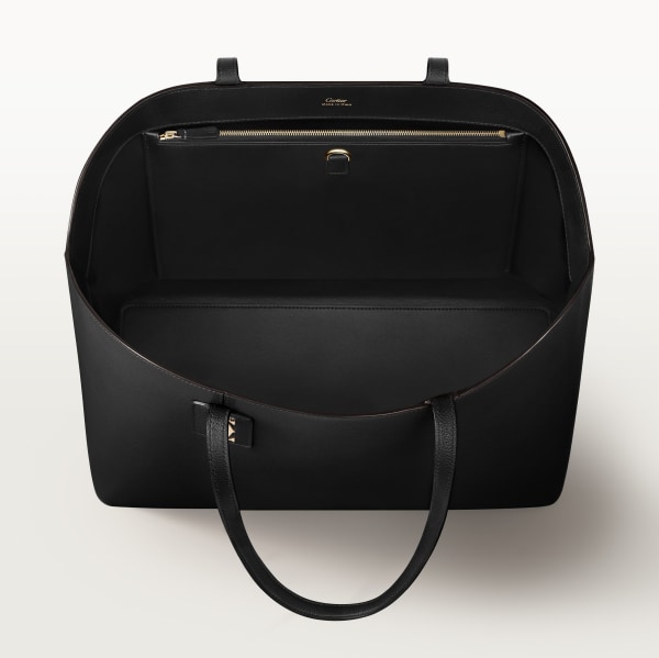 Tote bag, C de Cartier Black grained calfskin, golden finish