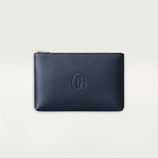 Pouch small model, Must de Cartier Navy blue calfskin, palladium finish 