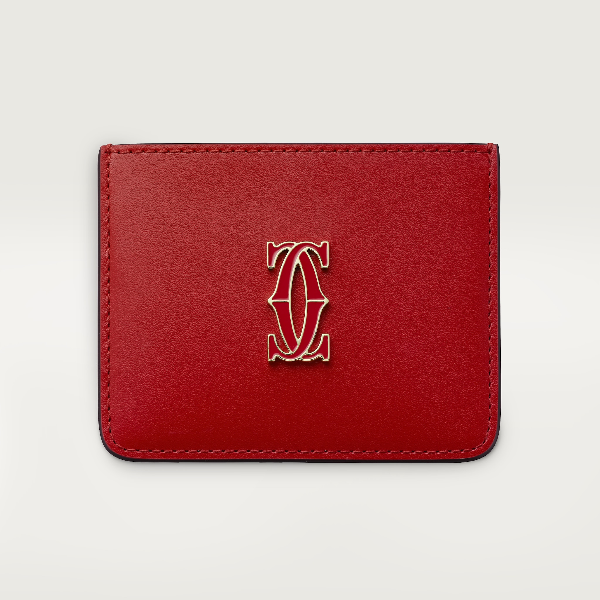 C de Cartier Small Leather Goods, Card holderRed calfskin, golden finish and red enamel