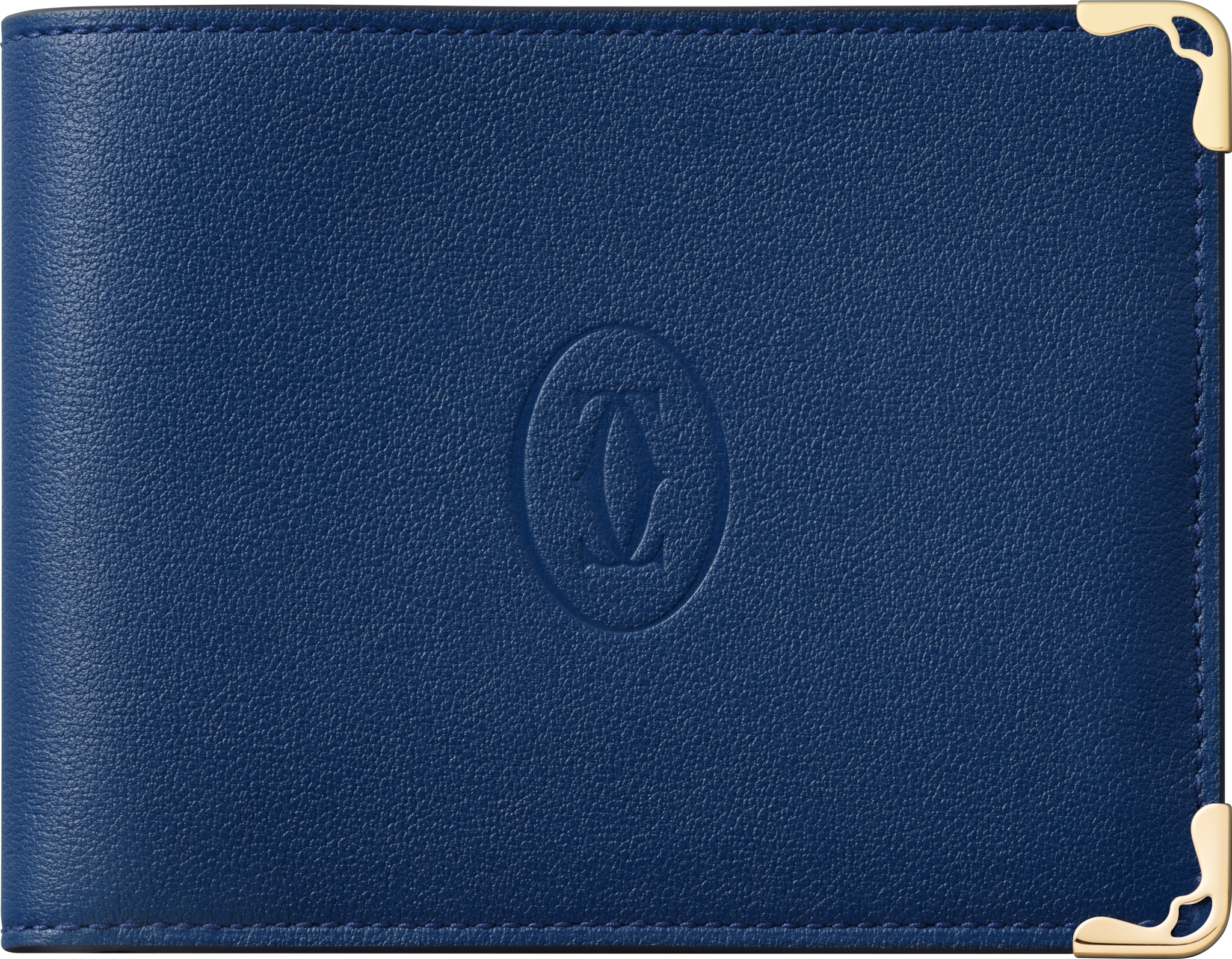 Six-credit card compact wallet, Must de CartierDeep blue calfskin, palladium finish