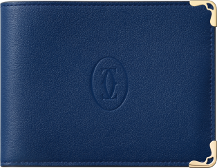 Six-credit card compact wallet, Must de Cartier Deep blue calfskin, palladium finish
