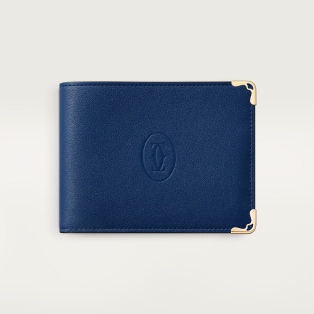 Six-credit card compact wallet, Must de Cartier Deep blue calfskin, palladium finish