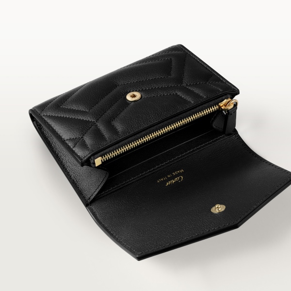 Mini wallet, Panthère de Cartier Black quilted calfskin, golden finish