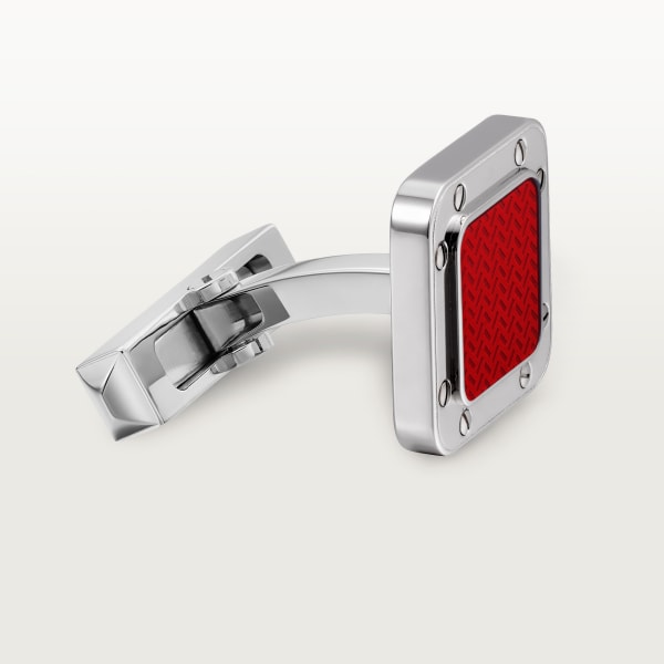 Santos de Cartier cufflinks Sterling silver, palladium finish, burgundy lacquer