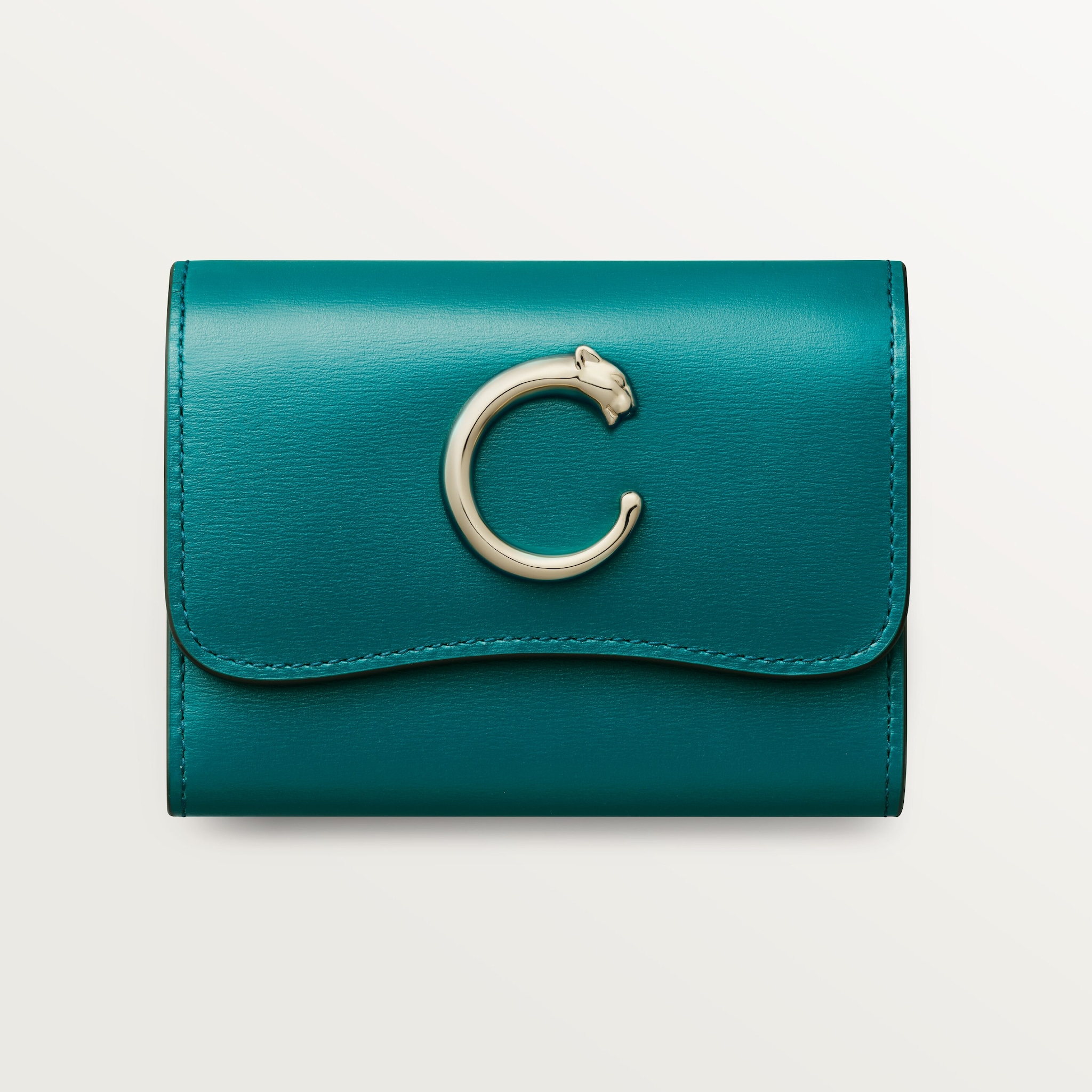 Mini wallet, Panthère de CartierPetrol blue calfskin, golden finish
