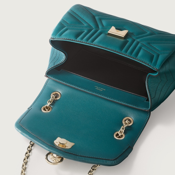 Mini model chain bag, Panthère de Cartier Petrol blue quilted calfskin, golden finish