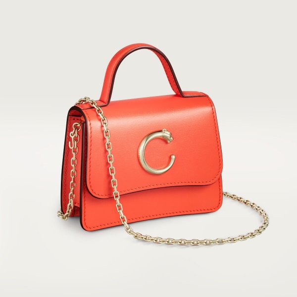 Micro model chain bag, Panthère de Cartier Tangerine calfskin, golden finish