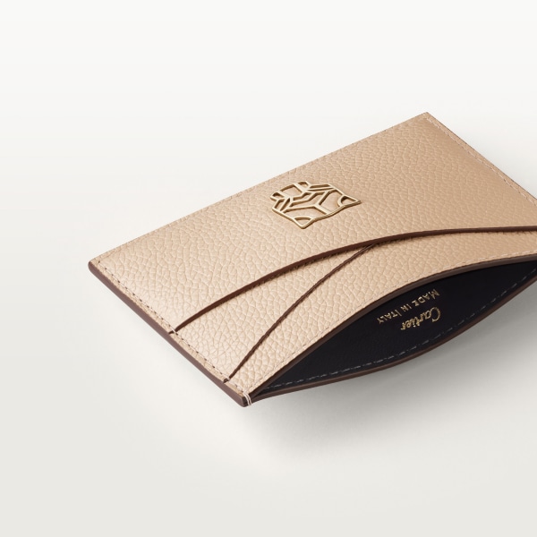 Simple card holder, Panthère de Cartier Light beige grained calfskin, golden finish
