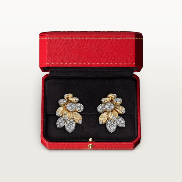 Grain de Café earrings Yellow gold, platinum, diamonds