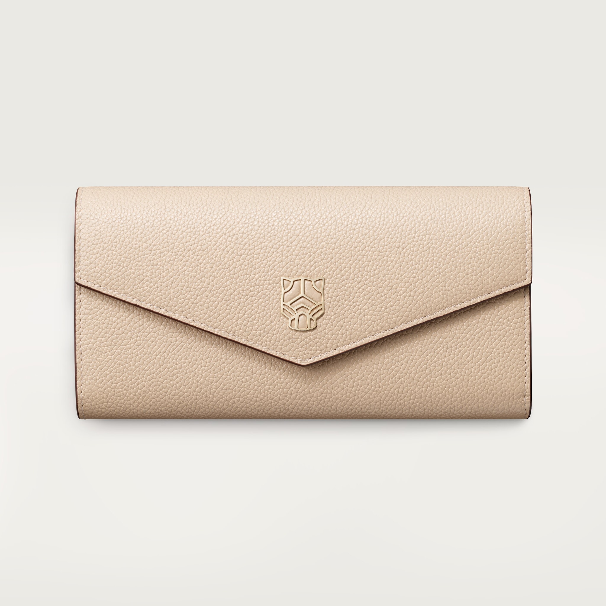 International wallet with flap, Panthère de CartierLight beige grained calfskin, golden finish