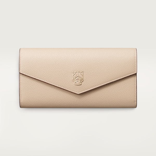 Cartera internacional con tapa, Panthère de Cartier Piel de becerro graneada beige claro, acabado dorado