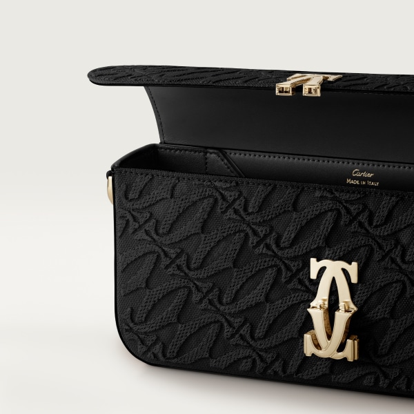 C de Cartier east-west bag Embroidery, black calfskin, golden finish