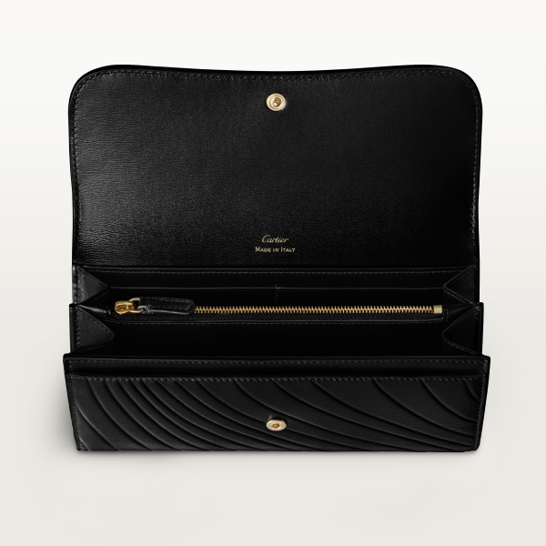 International wallet with flap, Panthère de Cartier Black calfskin with embossed Cartier signature motif, golden finish