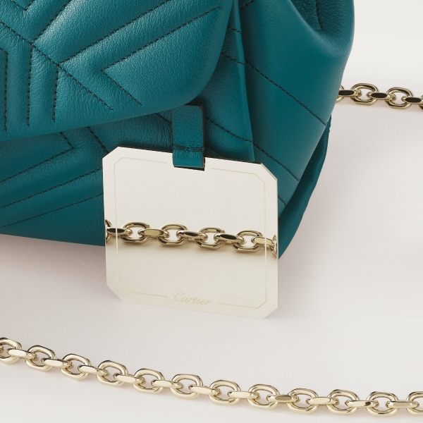 Mini model chain bag, Panthère de Cartier Petrol blue quilted calfskin, golden finish