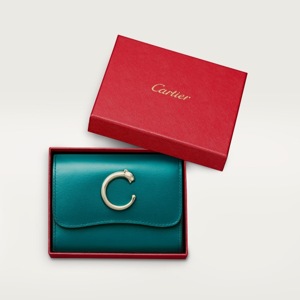 Mini wallet, Panthère de Cartier Petrol blue calfskin, golden finish