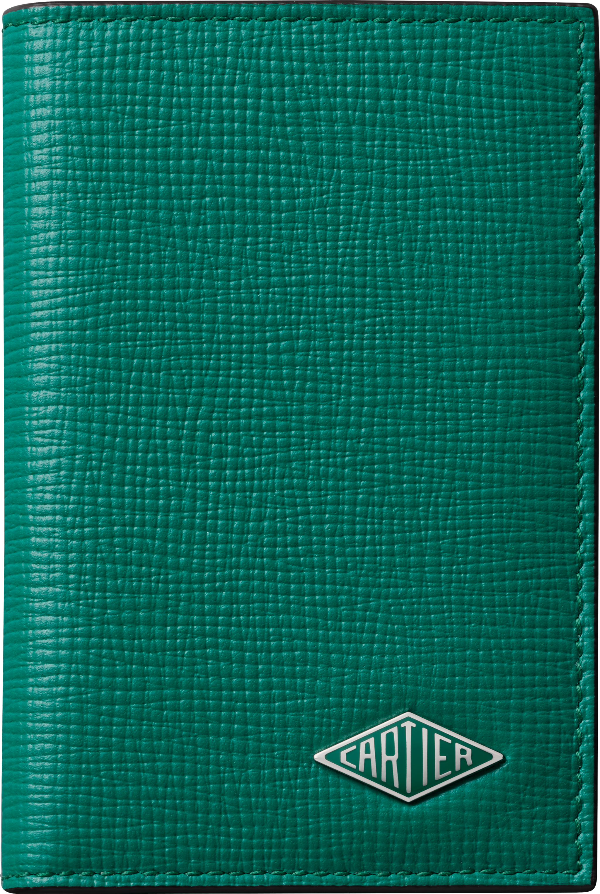 Four-credit card holder, Cartier LosangeGrass green grained calfskin, palladium finish and grass green enamel
