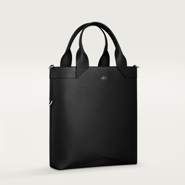 Small tote bag, Cartier Losange Grained black calfskin, palladium finish and enamel