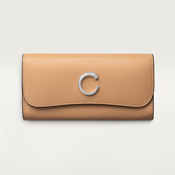 Cartera internacional con tapa, Panthère de Cartier Piel de becerro beige camel, acabado paladio