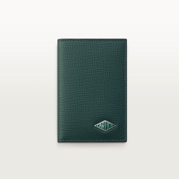 Four-credit card holder, Cartier Losange Pine green grained calfskin, palladium finish and pine green enamel