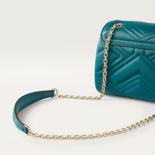 Mini model chain bag, Panthère de Cartier Petrol blue quilted calfskin, golden finish