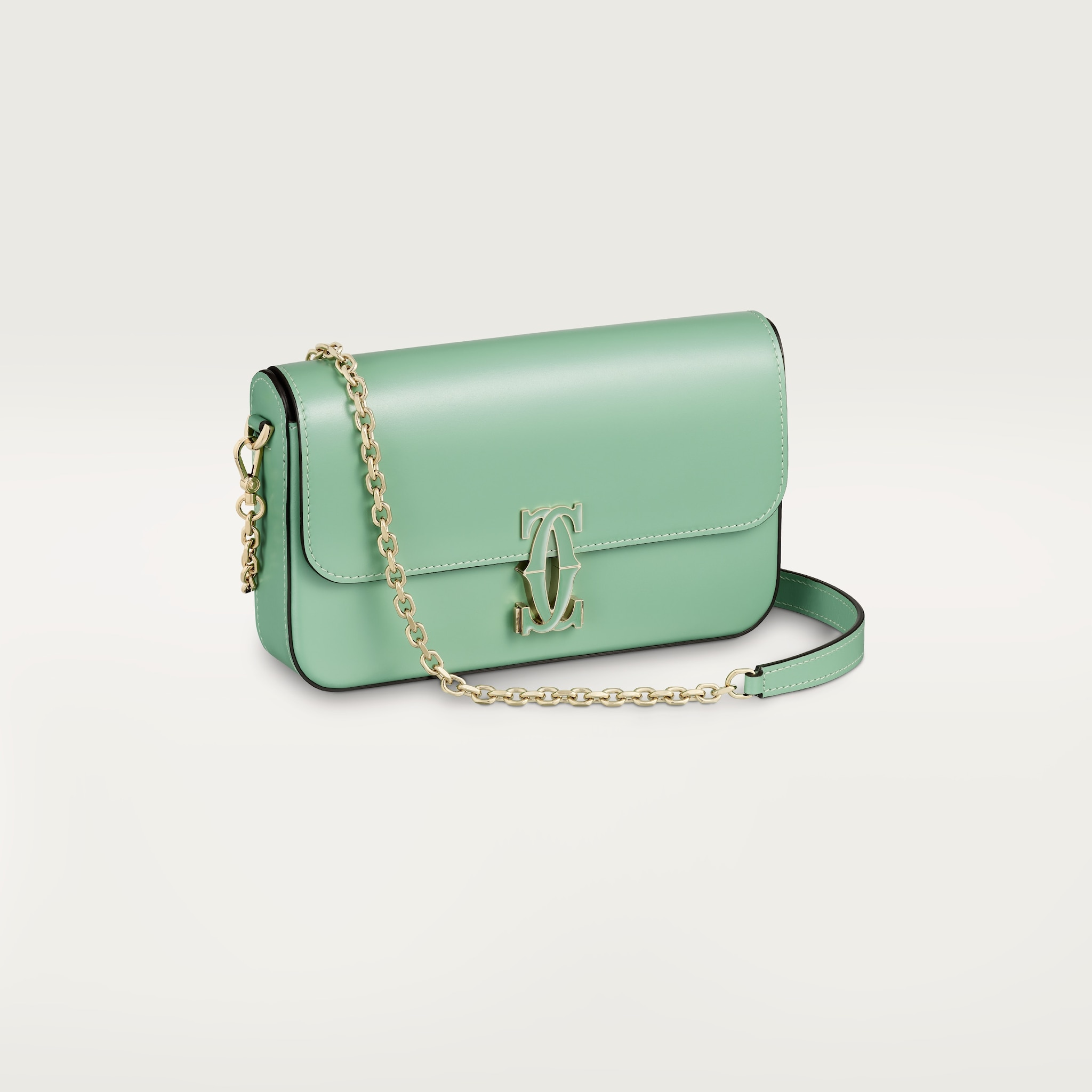 Bolso de cadena tamaño mini, C de CartierPiel de becerro verde almendra, acabado dorado