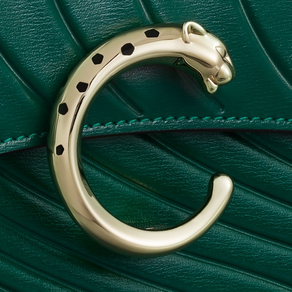 Bolso de cadena tamaño mini, Panthère de Cartier Piel de becerro verde esmeralda, grabado con el motivo distintivo de Cartier, acabado dorado