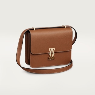 Mini model shoulder bag, C de Cartier Caramel textured calfskin, golden finish