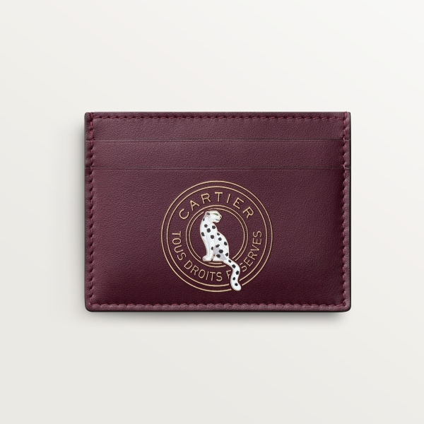 Single card holder, Cartier Characters Plum calfskin, golden finish