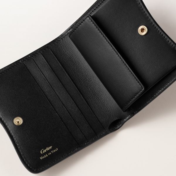 Bifold wallet, Panthère de Cartier Black calfskin, golden finish