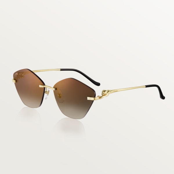 Gafas de sol Panthère de Cartier Metal acabado dorado liso, lentes degradadas marrones
