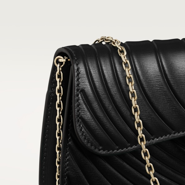 Chain bag mini, Panthère de Cartier Black calfskin, embossed Cartier signature motif, golden finish