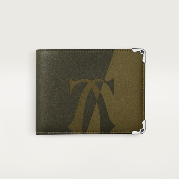 Six-card compact wallet, Must de Cartier XL Logo smooth khaki calfskin, palladium finish