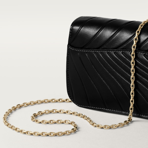 Chain bag mini, Panthère de Cartier Black calfskin, embossed Cartier signature motif, golden finish