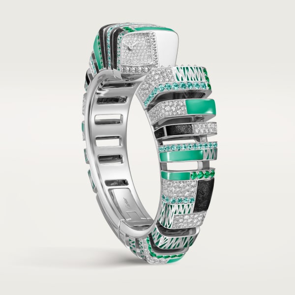 Reflection de Cartier watch Quartz, white gold, diamonds, chrysoprase, obsidian, emeralds, Paraiba tourmalines